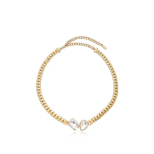 Ettika Double Gem Centerstone Necklace 18kt Gold Plated Brass Glass Beads 15" & 5" Extender Adjustable Gold Choker