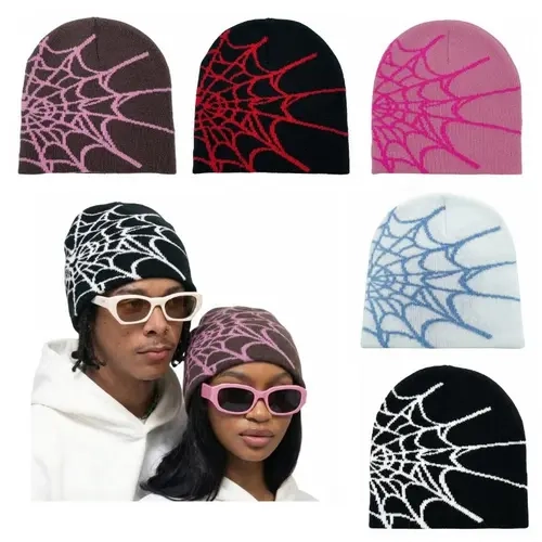 Unisex Acrylic Spider Graphic Beanie - Breathable Fashion Hats for Women, Lightweight Streetwear Cap with Stretch Fit, Superhero-Themed Festive Party Accessory for Street Dance Gifting