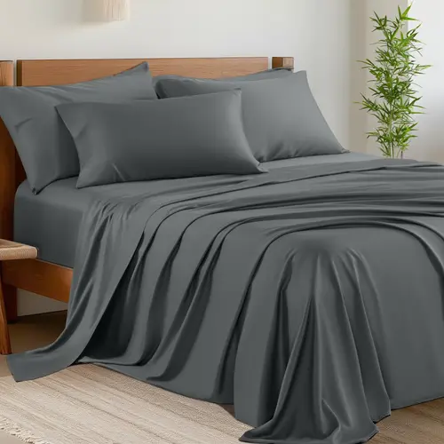 SONORO KATE Bamboo Sheets 4/6-Piece Cooling Hotel-Style Bed Sheet Set, Silky Smooth, Breathable, Hypoallergenic, Deep Pockets, Durable, Fade-Resistant, Wrinkle-Resistant, Less Pilling, Machine Washable, Low-Effort Care, Luxury Linens for Cozy Sleep