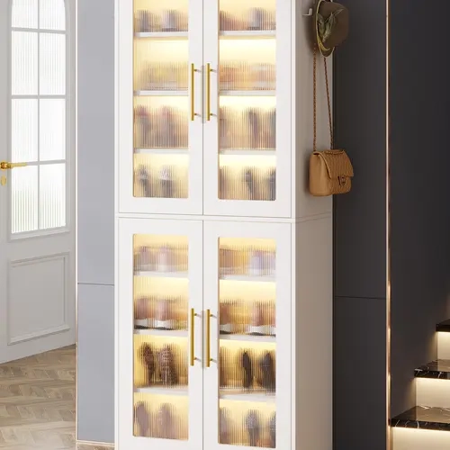 Tribesigns 8-Tier Acrylic Doors Shoe Cabinet with LED Lights Adjustable Entryway Shoe Rack