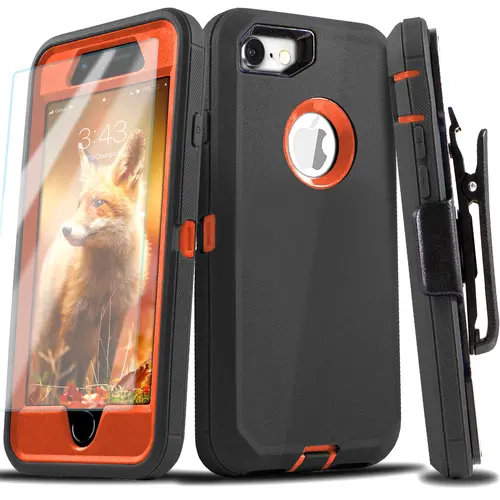Heavy Duty 3-Layer Shock Defense Protective Smartphone Cover & Holster with Built-in Screen Protector for iPhone 7, 7 Plus, 8 Plus, SE 2nd (2020), 3rd (2022) - Free Belt Clip, Handheld Devices Accessory