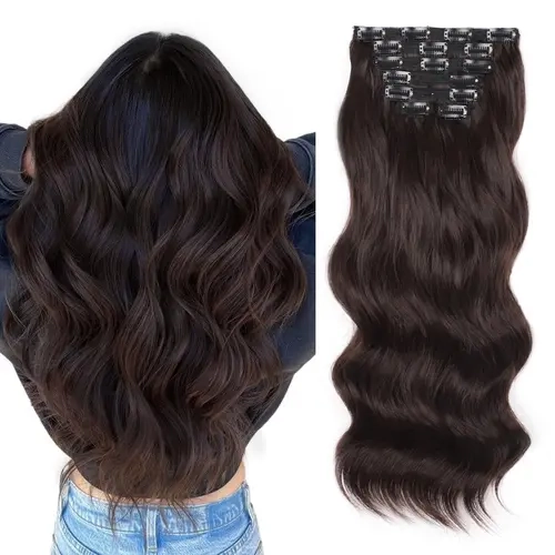 Vigorous Women's Clip-In Weft Hair Extensions - 4PCS/6PCS/7PCS Glueless Detachable Synthetic Wavy Pieces, Invisible Lace, Lightweight, Thick Volume, Fluffy Full Clip On Hairpieces for Thinning Hair, All Occasions