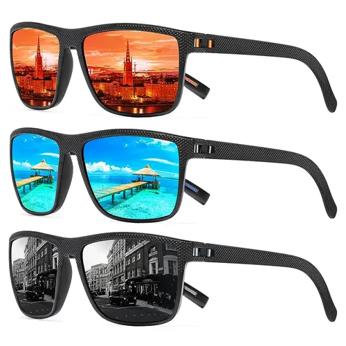 TURBOPEP 3 Pack Square Sunglasses for Men & Women, HD Polarized TAC Lens with UV Protection, Durable Lightweight Unisex Frame for Driving, Polarized Lens, Sun Protective Eyewear