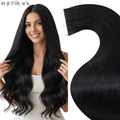 LaaVoo Hair Tape-in Extensions, Natural Straight, 20 Pieces, Wash & Straighten Compatible, Long-Lasting Hair Accessory