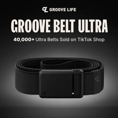 Groove Belt Ultra – Stretch Hiking & Adventure Belt for Men, Durable Magnetic Buckle – Black