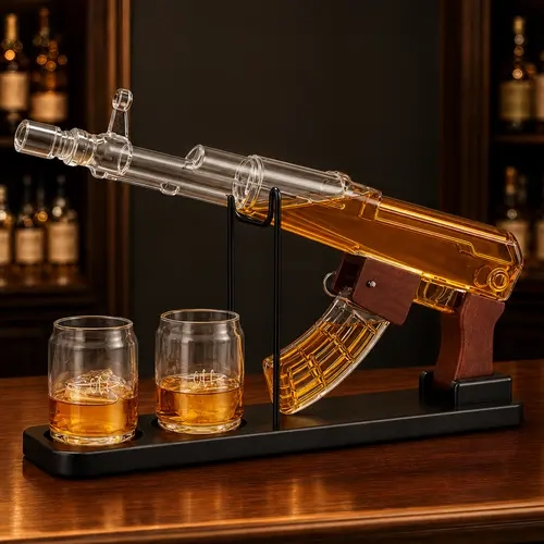 Kollea Glass Whiskey Bottle with Luxury Gift Box,Halloween Gift&Party Decor,Man Cave Bar Accessories,Detachable Magazine&2 Bullet Shot Bottles,Ideal Dispenser for Bar,Decanter Set Gifts for Men,Dad,Brother,Boyfriend,Anniversary&Birthday Presents giftideas