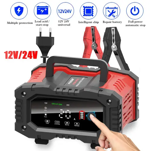 Battery Charger 20 Amp Lifepo4 Float Fully-Automatic Smart Charger, 12V and 24V Car Battery Trickle Charger, Maintainer/Pulse Repair Charger for Car, Boat, Motorcycle, Lawn Mower