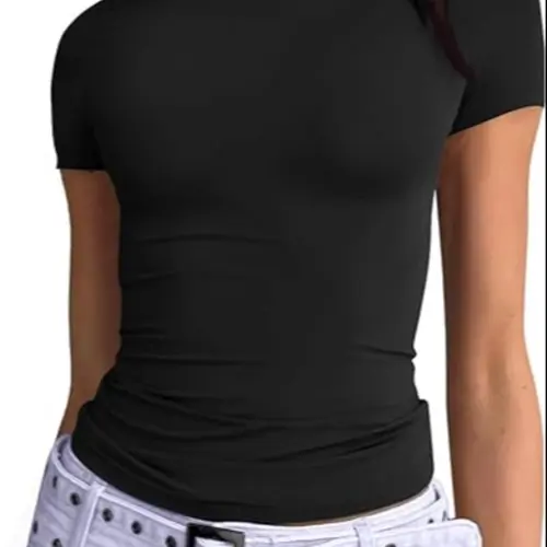 Women's Solid Round Neck Basic Lounge Tee, Casual Comfy Short Sleeve T-shirt for Daily Wear, Ladies Tshirt Top for Indoor Outdoor Wear