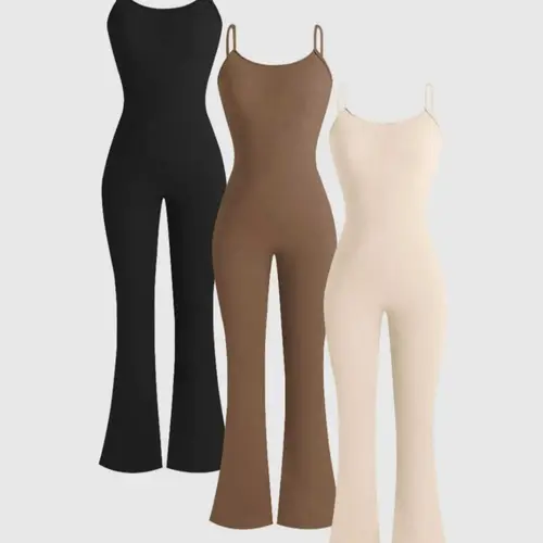 Women's Solid Color Simple Basic Flare Leg Cami Jumpsuit, Casual Sleeveless Spaghetti Strap Bell Bottom Jumpsuit for Summer, Ladies' Clothes for Daily Wear