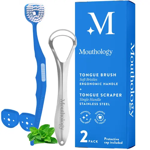 Tongue Brush & Tongue Scraper, Reduce Bad Breath & Improve Oral Hygiene, for Adults Ergonomic Handle & Protective Cap, Tongue Cleaner