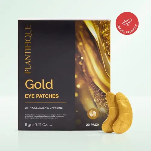 Plantifique Gold Under Eye Patches Hydrating Eye Mask - Brighten Dark Circles, Reduce Puffiness, Collagen & Caffeine Formula for Daily Moisture and Relaxing Under-Eye Care, Suitable for All Skin Types