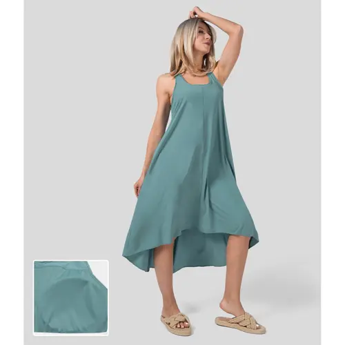 Halara Breezeful Backless Racerback Side Pocket High Low Flowy Midi Quick Dry Casual Dress