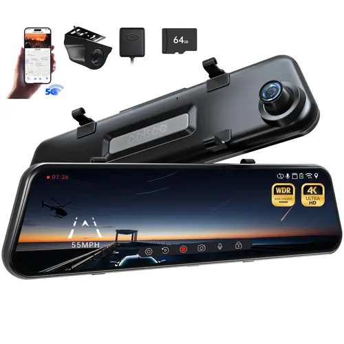 Pelsee P12 Pro Max 4K+2.5K Mirror Dash Cam w/Starvis 2 IMX678 128GB Card, IMX335 Rear Camera, Color Night Vision, GPS, ADAS & BSD, Backup Assist, Voice Control, 12" Display, OBD Kit