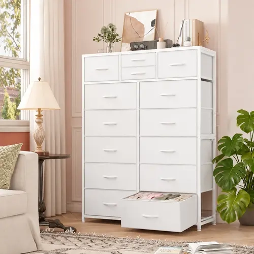 Raybee Tall Dresser for Bedroom, 52" Tall Storage Chest of Drawers with Wide Drawers, Cute Fabric Dressers & Chests of Drawers for Living Room, Aesthetic Makeup Vanity Organizer for Dorm, Entryway, Leggings, Activewear, Cosmetics, Skincare, Home Furniture