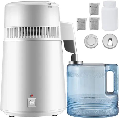 VEVOR Upgraded Corded Countertop Distilled Water Maker, 4L All-Stainless-Steel Internal, 0.34 gal/h (1.3 L/h) Speed, 3 Carbon Packs In, 9.9 Lbs, Fruit Acid Clean Function, 1-Key Start Distill, 750W for Strong Distillation