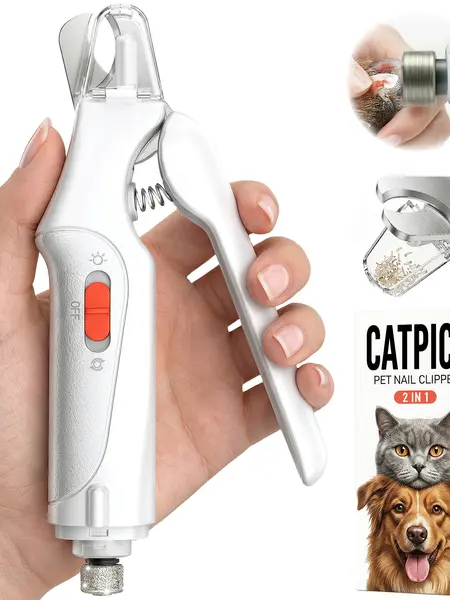 Catpick 2-in-1 Rechargeable Pet Grooming Paw Trimmer & Nail File Set with LED Light, Low-Noise Motor for Safe Trimming of Light-Colored Claws on Dogs & Cats of All Sizes