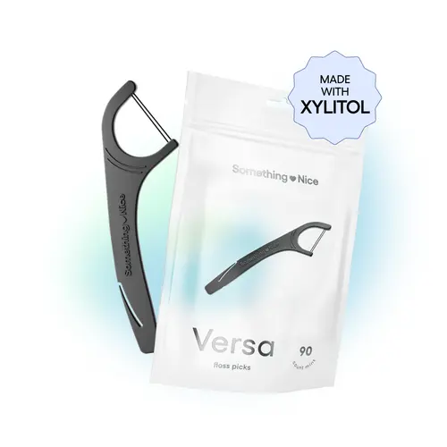 Versa Floss Picks – Twin Floss with Xylitol + Tongue Scraper – Dentist Designed Multi-Function Oral Care Tool by Something Nice