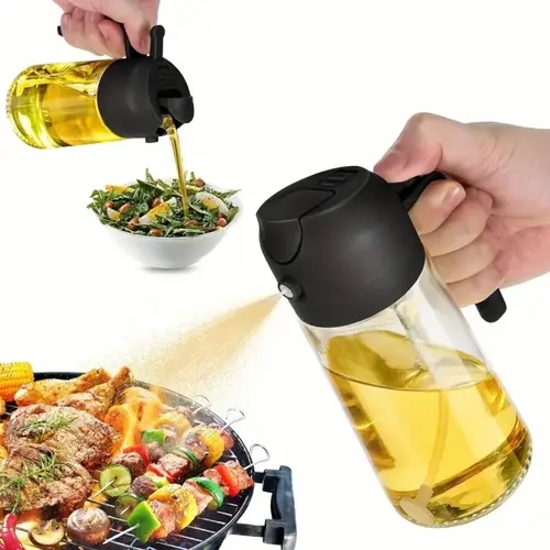 470ml Food-Grade Transparent Classic Round Glass Oil Spray Bottle - Automatic Type, Leak-Proof, Portable Refillable Kitchen Utensil with Handle, Dishwasher Safe, Ideal Christmas Gift for Cooking