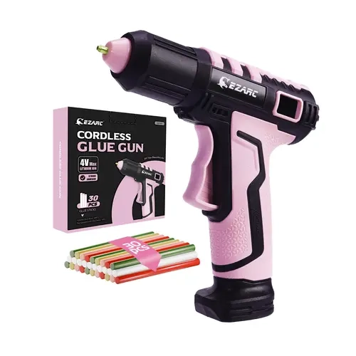 EZARC Portable Cordless Mini Hot Glue Gun Kit - 30 Glue Sticks, 2500mAh 4W Power Pack, Black-Pink Hardware, Adhesives for Paper Metal Wood Fabric Multi-Materials, Cute Mini Gun Makes a Sweet Gift for Mom