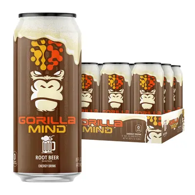 Gorilla Mind Energy Drink - Sugar-Free, Gluten-Free, Non-GMO - 200mg Caffeine with Nootropics (Case of 12)