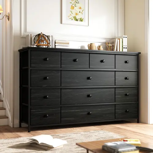 Raybee Furniture 13-Drawer Cute Rectangular Dresser - Modern Wood & Metal Frame Bedroom Chest, Wood Top for Daily Items, TV Cabinet Storage, Sideboard with Storage, Apartment Furniture