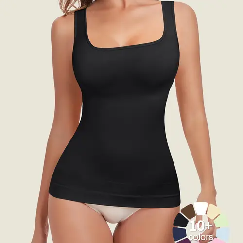 Women's Tummy Control Shapewear Tank Top, Seamless Square Neck Breathable Smooth Comfy Compression Fit Top, Slimming Body Shapewear, Solid Backless Shaper