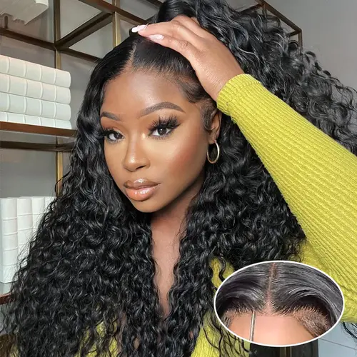 Pizazz Hair HD Transparent Ready to Wear Glueless Wig Human Hair Pre Cut 220 Density 8x5 Deep Wave Glueless Lace Front Human Hair Wigs Pre Plucked with Baby Hair for Women