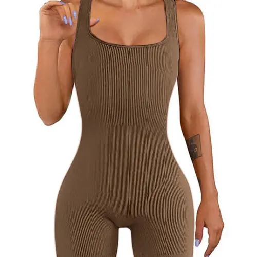 Women's Solid Color Ribbed Square Neck Tank Body Contouring Shapewear Knit Romper, Casual Comfy Thigh Slimmer Seamless Sleeveless Shaper Bodysuit for Daily Wear, Ladies Shapewear for All Seasons, Tummy Tuck Garment, Body Shaping Underwear