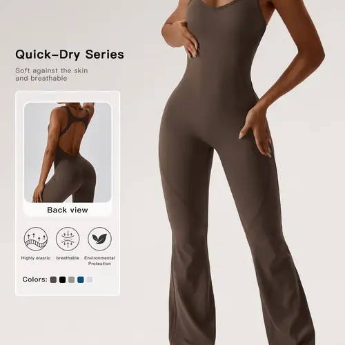 Women's Solid Cut Out Backless Sports Tummy Control Jumpsuit, Quick Drying U Neck Sleeveless Jumpsuit for Yoga Gym Workout, Ladies Sportswear for Summer, Workout Jumpsuits #GLOBAL PICKS