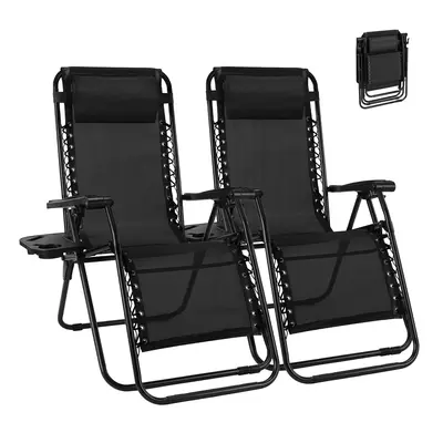 Set of 2 Zero Gravity Chairs with Cup Holder Trays, Camping Patio Outdoor Folding Lounge Chairs with Adjustable Pillow for Poolside,summerwins,outdoorfurnitureset