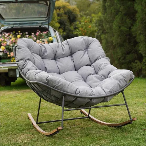 GRAND PATIO Modern Egg-Shaped Royal Rocking Outdoor Chair - Fixed Arms, 4.75" Thick Pad, E-Coated Steel Frame, Durable All-Weather Home Outdoor Furniture, 350+ lb Capacity, Assembly Required for Porch Balcony Seating (Patio Furniture Sets Compatible)