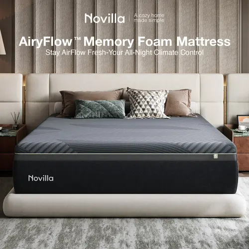 Novilla AiryFlow Memory Foam Mattress- Cool Night & Spinal Alignment, Pressure Relief & Motion Isolation, Green Tea-Infused, CertiPUR-US Certified, Medium Firm,Fall Deals For You