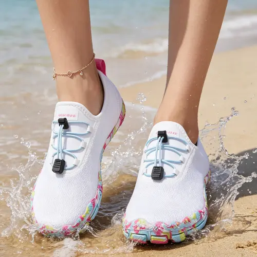HIITAVE Women's 5 Wide-Toe Lightweight Breathable Quick Dry Water Shoes - Slip-On/Lace-Up, Slip-on in Seconds, Waterproof Outdoor Pool Shoes, Water Footwear for Beach Volleyball, Pool Walking