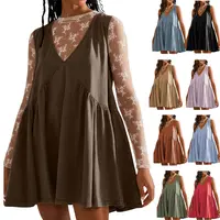SCUSTY Women's V-Neck Tank Sundress Summer Sleeveless A-Line Mini Dress Casual Loose Dresses with Pockets