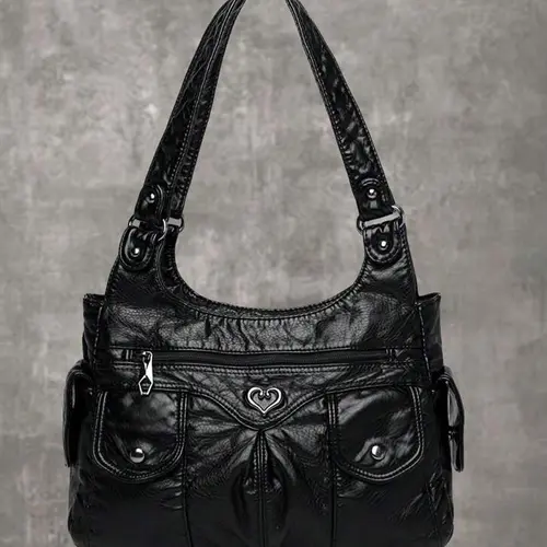 【Black Friday】Women's Fashionable Heart-Decorated Tote Bag, Large-Capacity Casual Shoulder Shopping Handbag, Versatile Aesthetic Purse for Daily Use