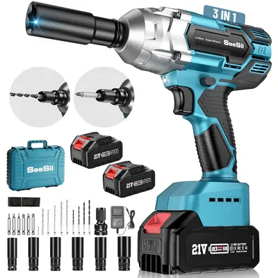 SEESII 3-in-1 Electric Brushless Impact Wrench, Cordless Pistola De Impacto with 2x4.0 Battery, 6 Sockets, 8 Drills, 6 Screws - Ideal for Car & Home,WH700 DealsForYouDays