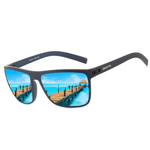 ZENOTTIC 70s Classic Square Polarized Sunglasses - TR90 Flex Frame, Comfy Full Rim Polarized Tac Lenses, UV400 Shield, 60mm Width, 45mm Height, Driving Focus, Men's Ready-to-Gift Father's Day Package