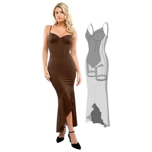 POPILUSH Women's Comfortable Adjustable Spandex Corset Dress, Shapewear Maxi Dress with Mermaid Hem, Suitable for Casual & Formal Occasions
