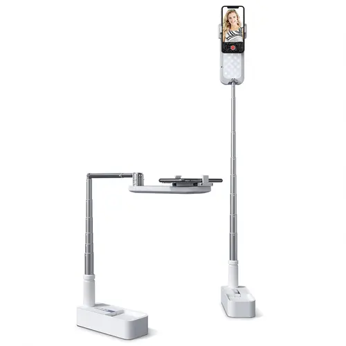 Viozon Extendable Arm Tripod Light with 360° Rotation Phone Holders & Mounts, Adjustable Height Selfie Stick, Rechargeable Foldable 7-Brightness LED, for Smartphone Live Streaming, Photography (Mobile Accessory)