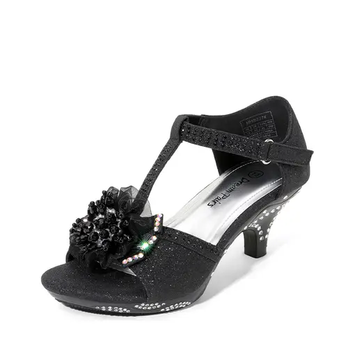 DREAM PAIRS Girls' Fashionable Embellished Floral Open-Toe Low-Heel Sandals - Glitter Rubber Sole, 1.5 in Heel, Hook & Loop, Easy On/Off Kids' Footwear for 5-6 Years Old