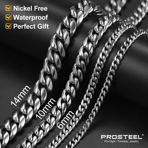 PROSTEEL Dense Cuban Links Necklace Stainless Steel Chain Length 14-30 Inches Width 6mm/10mm/14mm Jewelry Unisex For Women Lovers Men Gift Box