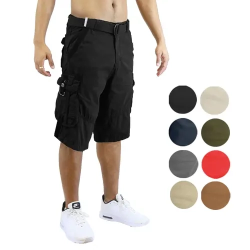 Men's Distressed Cotton Cargo Belted Shorts
