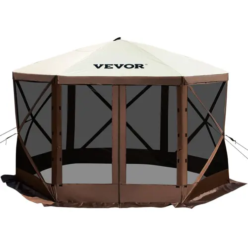 VEVOR Oxford Fabric Pop-up Camping Gazebo Screen Tent - 12x12ft 6-Sided Lightweight Canopy, Patio Canopy, Sunshade, Mesh Windows, 2 Versions, Stable Design, 5 x Guy Ropes, Ground Stakes, 35 lbs, Portable Carry Bag for Backyard Outdoor Activities