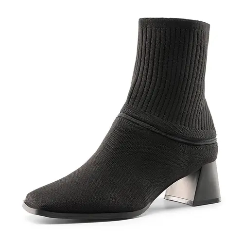 Dream Pairs Women's 50mm Block Heel Convertible Knit Upper Ankle Boots - Closed Toe, Waterproof Rain-Ready Knit, Arch Support, Removable Shaft, Slip Resistant Rubber Sole, Breathable Walking Shoes for Women
