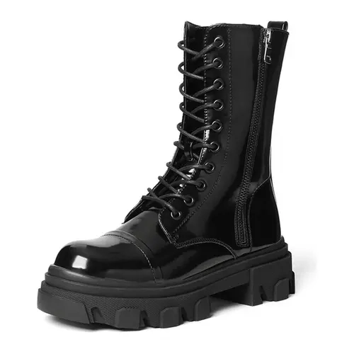 Dream Pairs Women's Stylish Soft Mid-Calf Casual Combat Boots - Smooth PU Leather, Lace-Up, Side Zipper, Chunky Platform, Low Heel, Round Toe, TPR Outsole, Compact Footwear - Easy Walking Shoes for Women, Pairs with Dresses, Skirts, Jeans
