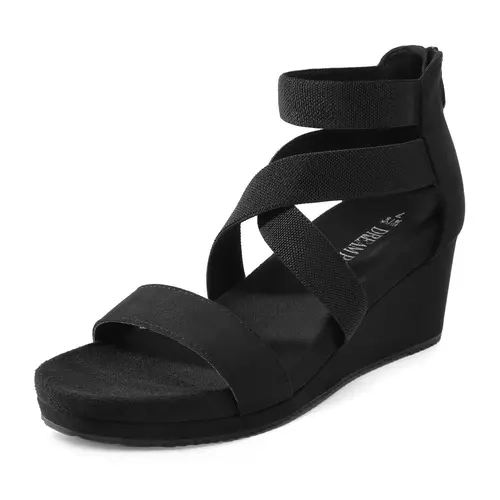 Dream Pairs Women's Elegant Stylish Open-Toe Platform Wedge Sandals - Casual, Comfortable Design, Flexible Stretch Bands, Back Zipper Closure Footwear for Back to School