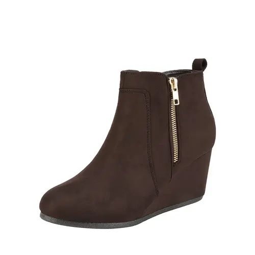 Dream Pairs Women's Cute Heeled Fashion Booties - Coffee Soft Suede Pointed-Toe Slip-On Ankle Shoes, 0.2" Platform, TPR Rubber Sole, Grey Zip-Closure Comfortable Heels with Wedge Heel for Walking