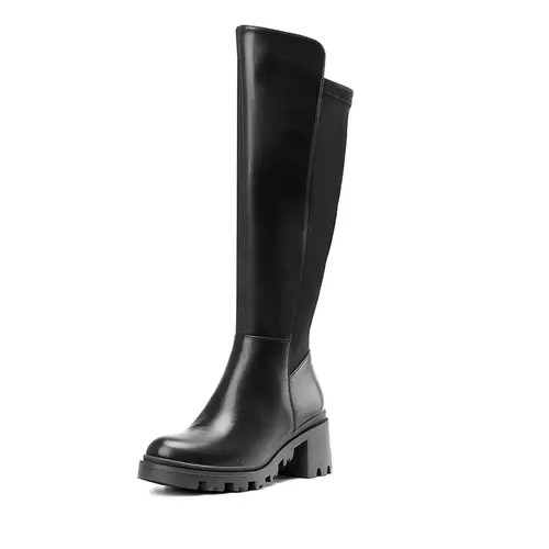 Dream Pairs Women's Chunky Heel Knee-High Boots - Spliced Vegan Leather Casual Footwear with Stretch Shaft, Cushioned Lug Sole, Side Zip for Quick On/Off, Block Heel, Walking Shoes for Back to School