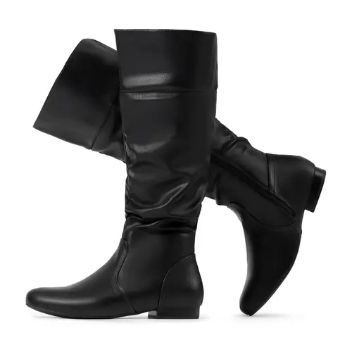 DREAM PAIRS Women's Classic Wide Calf Knee High Footwear - Round Toe, Pull On, Side Zipper, Padded, Furry, Flat Heel (1 cm or Less), Warm Feet, Rubber Sole Fall Winter Outdoor Boots