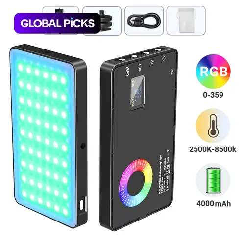 Metallic LED Selfie Light, Portable RGB Video Light, Camera Fill Light, Rechargeable Dimmable Clip-On Panel Lamp for iPhone and Smartphones, Cellphone Selfie Accessory #GLOBAL PICKS
